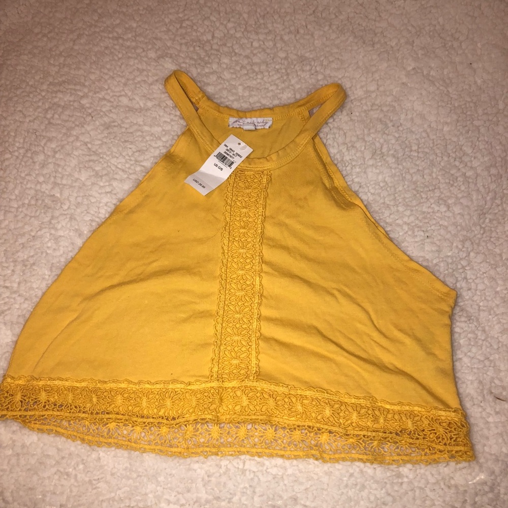 American Eagle “Don’t Ask Why” yellow crop top
